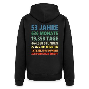 53. Geburtstag 53 Jahre 53ter Geburtstagsgeschenk - Unisex Premium Bio Zip Hoodie - Schwarz - Hinten - Nico (187cm)