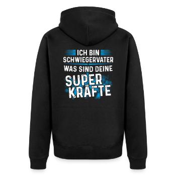 Schwiegervater was sind deine Superkräfte - Unisex Premium Bio Zip Hoodie - Schwarz - Hinten - Nico (187cm)