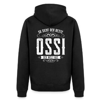 So sieht der Beste Ossi der Welt aus Osten DDR - Unisex Premium Bio Zip Hoodie - Schwarz - Hinten - Nico (187cm)