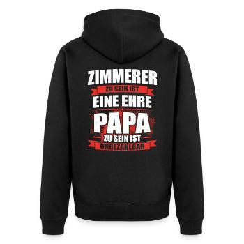 Zimmerer zu sein ist eine Ehre Papa unbezahlbar - Unisex Premium Bio Zip Hoodie - Schwarz - Hinten - Nico (187cm)