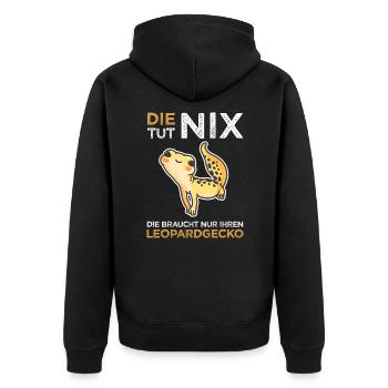 Leopardgecko Lidgecko Echse Asien - Tut nix - Unisex Premium Bio Zip Hoodie - Schwarz - Hinten - Nico (187cm)