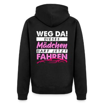 Führerschein Bestanden Geschenk | Fahrprüfung - Unisex Premium Bio Zip Hoodie - Schwarz - Hinten - Nico (187cm)