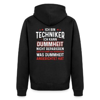 Ich bin Techniker kann Dummheit nicht reparieren - Unisex Premium Bio Zip Hoodie - Schwarz - Hinten - Nico (187cm)