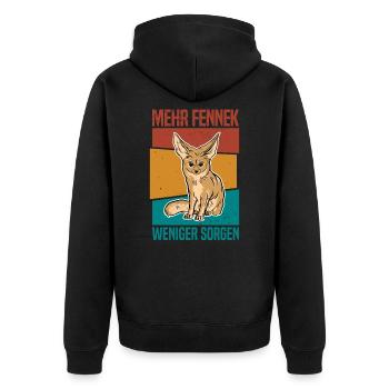 Fennek Fuchs Wüste Wildhund Nordafrika - Sorgen - Unisex Premium Bio Zip Hoodie - Schwarz - Hinten - Nico (187cm)