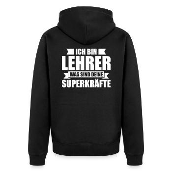 Lehrer was sind deine Superkräfte - Unisex Premium Bio Zip Hoodie - Schwarz - Hinten - Nico (187cm)