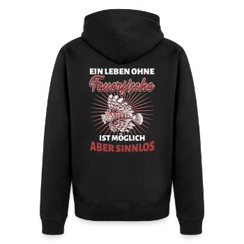 Feuerfisch Löwenfisch Korallenriff - Leben ohne - Unisex Premium Bio Zip Hoodie - Schwarz - Hinten - Nico (187cm)
