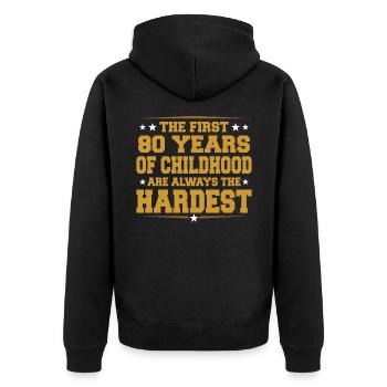80. Geburtstag - Unisex Premium Bio Zip Hoodie - Schwarz - Hinten - Nico (187cm)