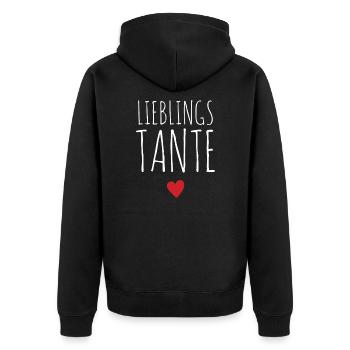 Lieblings Tante Herz Beste der Welt 2021 - Unisex Premium Bio Zip Hoodie - Schwarz - Hinten - Nico (187cm)