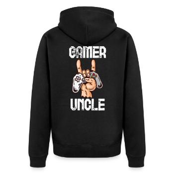 uncle - Unisex Premium Organic Zip Hoodie - black - Back - Nico (187cm)