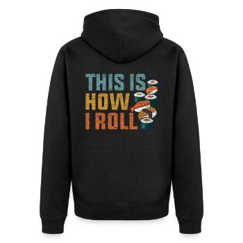 Sushi - Unisex Premium Bio Zip Hoodie - Schwarz - Hinten - Nico (187cm)