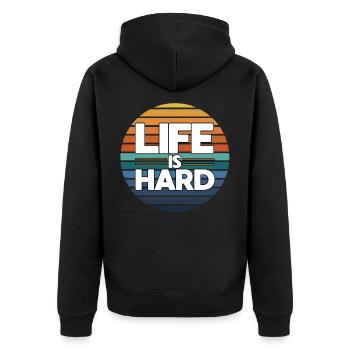 Das Leben Ist Hart - Unisex Premium Bio Zip Hoodie - Schwarz - Hinten - Nico (187cm)