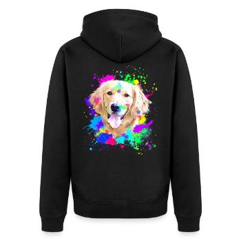 Golden Retriever Splash Art Hund - Unisex Premium Bio Zip Hoodie - Schwarz - Hinten - Nico (187cm)