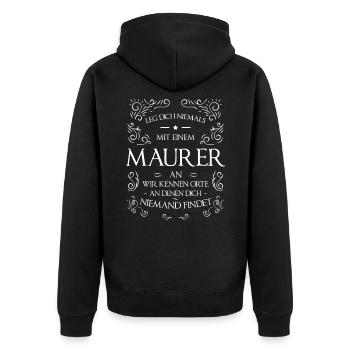 Leg dich niemals mit einem Maurer an - Unisex Premium Bio Zip Hoodie - Schwarz - Hinten - Nico (187cm)