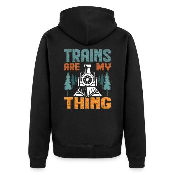 Zug - Unisex Premium Bio Zip Hoodie - Schwarz - Hinten - Nico (187cm)