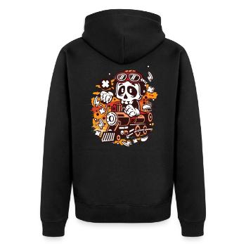 Zug - Unisex Premium Bio Zip Hoodie - Schwarz - Hinten - Nico (187cm)