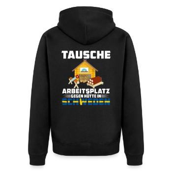 tausche arbeitsplatz gegen hütte in schweden - Unisex Premium Bio Zip Hoodie - Schwarz - Hinten - Nico (187cm)