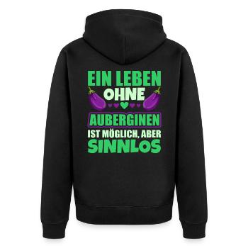 Aubergine - Unisex Premium Bio Zip Hoodie - Schwarz - Hinten - Nico (187cm)