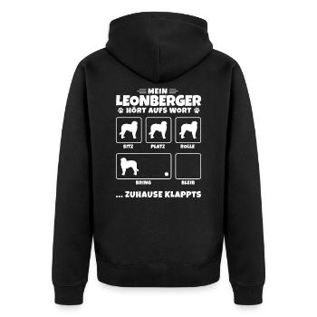 Leonberger Langhaar deutscher Wachhund - Tricks - Unisex Premium Bio Zip Hoodie - Schwarz - Hinten - Nico (187cm)