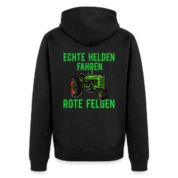 echte helden fahren rote felgen - Unisex Premium Bio Zip Hoodie - Schwarz - Hinten - Nico (187cm)