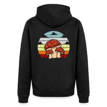 Pilz - Unisex Premium Bio Zip Hoodie - Schwarz - Hinten - Nico (187cm)
