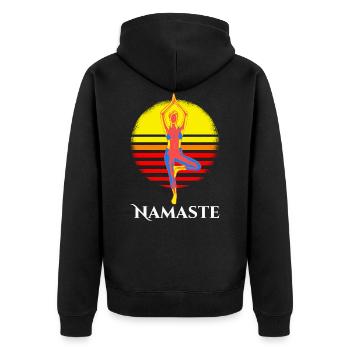 Sonnenuntergang Yoga Kleidung Namaste Für Damen - Unisex Premium Bio Zip Hoodie - Schwarz - Hinten - Nico (187cm)