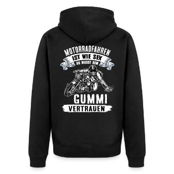 Motorradfahrer Biker Geschenk - Unisex Premium Bio Zip Hoodie - Schwarz - Hinten - Nico (187cm)