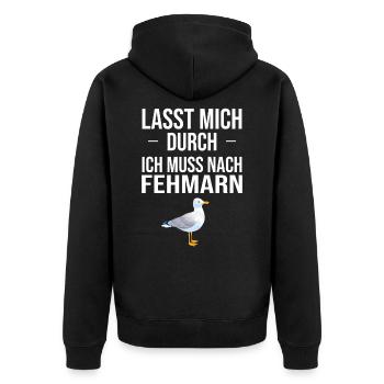 Fehmarn Print - Unisex Premium Bio Zip Hoodie - Schwarz - Hinten - Nico (187cm)