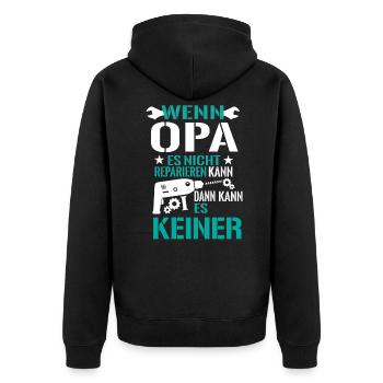 Opa Großvater Reparieren Basteln Bohrmaschine - Unisex Premium Bio Zip Hoodie - Schwarz - Hinten - Nico (187cm)