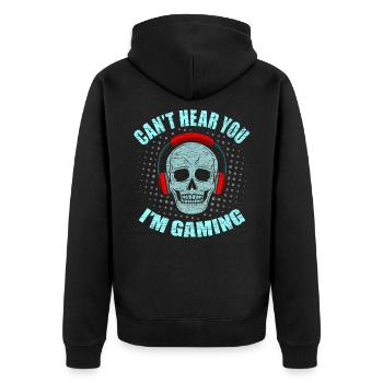 Schädel - Unisex Premium Bio Zip Hoodie - Schwarz - Hinten - Nico (187cm)