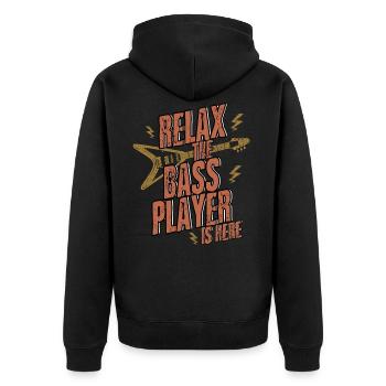 Relax the bass player is here - Unisex Premium Organic Zip Hoodie - black - Back - Nico (187cm)