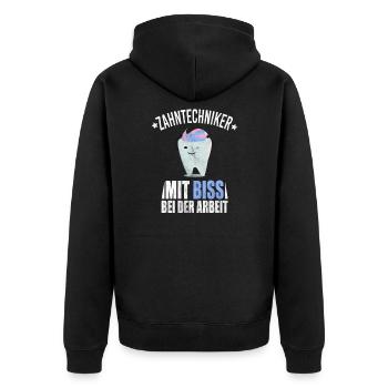 Zahntechniker Zahnarzthelfer Biss Zahnarztpraxis - Unisex Premium Bio Zip Hoodie - Schwarz - Hinten - Nico (187cm)