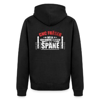 CNC Fräser Dreher Zerspaner Späne lustiger Spruch - Unisex Premium Bio Zip Hoodie - Schwarz - Hinten - Nico (187cm)