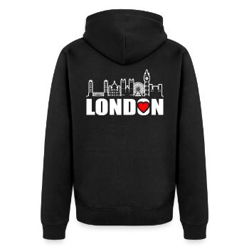 London - Unisex Premium Bio Zip Hoodie - Schwarz - Hinten - Nico (187cm)