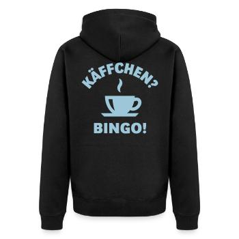 Käffchen Bingo (Baumann Klausen Clausen Kaffee V2) - Unisex Premium Bio Zip Hoodie - Schwarz - Hinten - Nico (187cm)