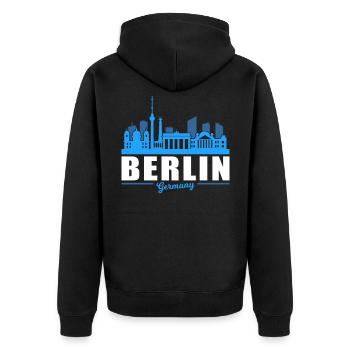 Berlin - Unisex Premium Bio Zip Hoodie - Schwarz - Hinten - Nico (187cm)