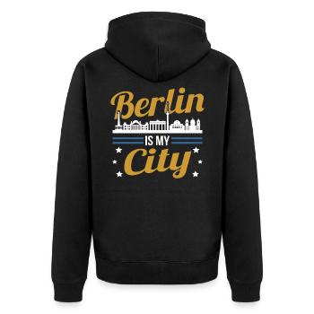 Berlin - Unisex Premium Bio Zip Hoodie - Schwarz - Hinten - Nico (187cm)