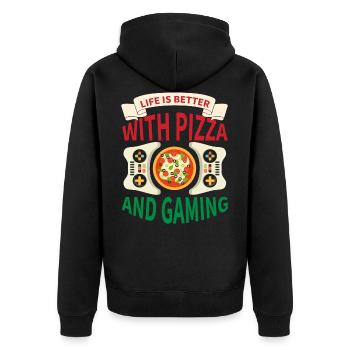 Life Is Better With Pizza And Gaming - Unisex Premium Organic Zip Hoodie - black - Back - Nico (187cm)