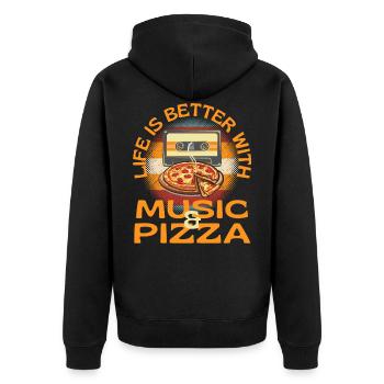 La vie est meilleure avec la musique et la pizza - Veste à capuche bio Premium Unisexe - noir - Dos - Nico (187cm)