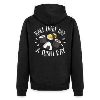 Sushi - Unisex Premium Bio Zip Hoodie - Schwarz - Hinten - Nico (187cm)