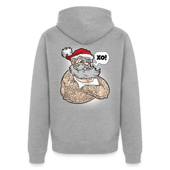 Père Noël avec des tatouages - Veste à capuche bio Premium Unisexe - gris chiné - Dos - Nico (187cm)