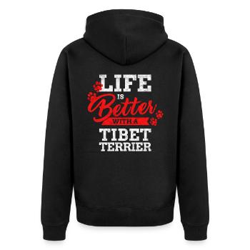 Life is better with a Tibet Terrier Hütehund - Unisex Premium Bio Zip Hoodie - Schwarz - Hinten - Nico (187cm)