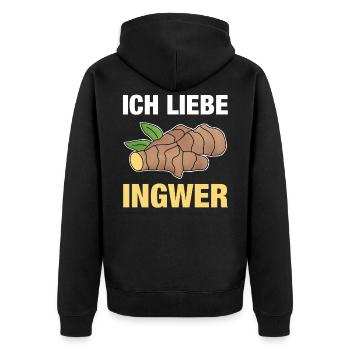 Ich liebe Ingwer Ginger Geschenk - Unisex Premium Bio Zip Hoodie - Schwarz - Hinten - Nico (187cm)