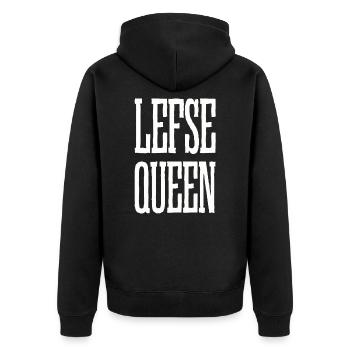 Lefse Queen | Lefse Rolling Team Produkt - Unisex Premium Bio Zip Hoodie - Schwarz - Hinten - Nico (187cm)