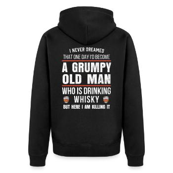 Mens Whiskey Gift For Bourbon Drinkers Funny - Unisex Premium Organic Zip Hoodie - black - Back - Nico (187cm)