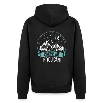 Cache me if you can - Unisex Premium Bio Zip Hoodie - Schwarz - Hinten - Nico (187cm)