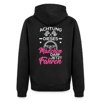 Fahrprüfung bestanden Geschenk Führerschein - Unisex Premium Bio Zip Hoodie - Schwarz - Hinten - Nico (187cm)