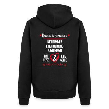 Bruder & Schwester immer ein Herz & eine Seele - Unisex Premium Bio Zip Hoodie - Schwarz - Hinten - Nico (187cm)