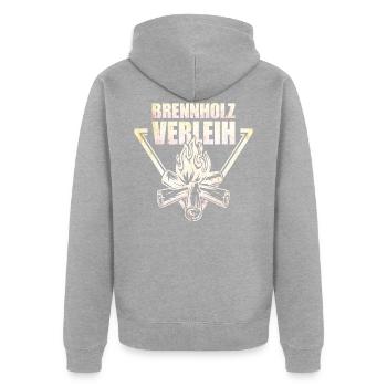 Brennholz Verleih - Unisex Premium Bio Zip Hoodie - Grau meliert - Hinten - Nico (187cm)