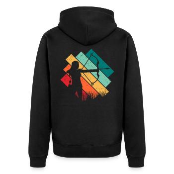 Bogenschießen - Unisex Premium Bio Zip Hoodie - Schwarz - Hinten - Nico (187cm)
