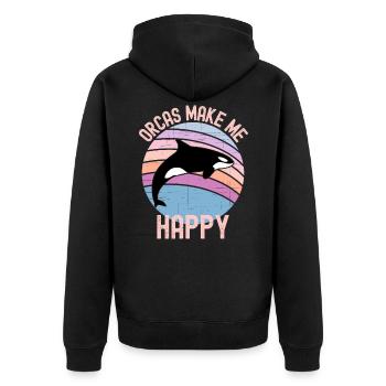 Orcas Machen Sie mich glücklich - Unisex Premium Bio Zip Hoodie - Schwarz - Hinten - Nico (187cm)
